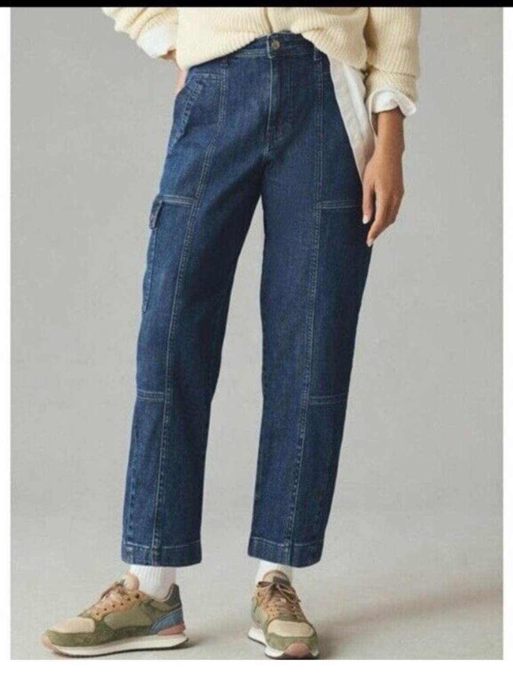 Pilcro & the Letterpress 27 dark blue barrel leg Utility carpenter style Jeans
